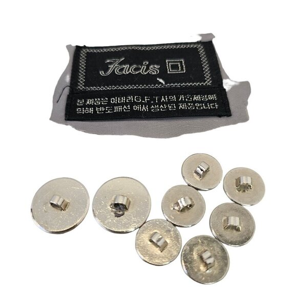 Facis 8 Metal Coat of Arms Buttons + Label Beige Enamel on Silver Tone Vintage - Picture 5 of 5